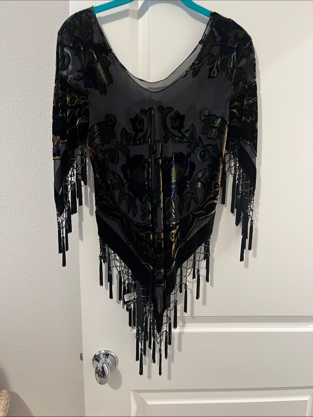Black burnout,Velvet Fringe Sheer Floral top